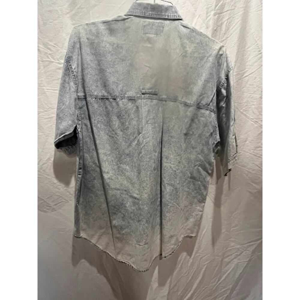 Vintage 80s Bugle Boy Shirt Acid Wash Mens Short Sleeve Button Down Sz M Retro - Picture 2 of 6